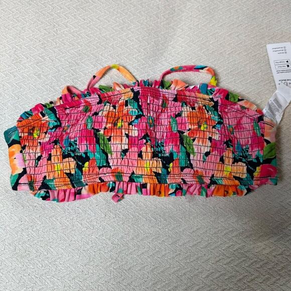 Cupshe Floral Smocked Bikini Set w/ Black Ribbed High Waist Cheeky Womens Small - Picture 3 of 11